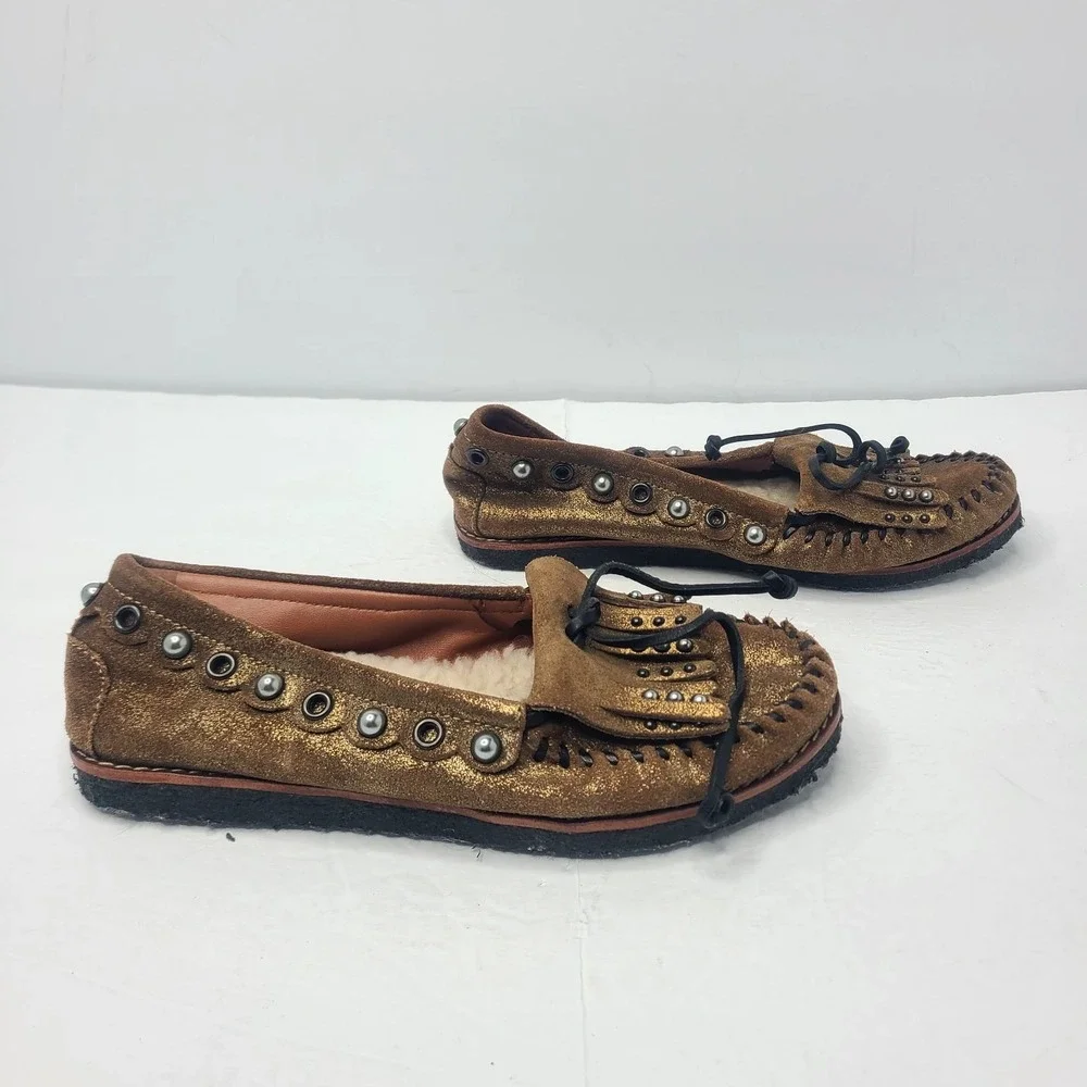 COACH Roccasin Shearling Moccasin Brown Suede Slip On Shoe 7B Embellished